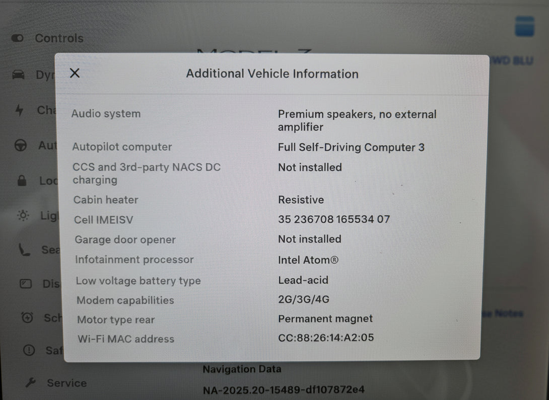 HW 3 computer, CCS not installed, Resistive cabin heater, Intel Atom processor